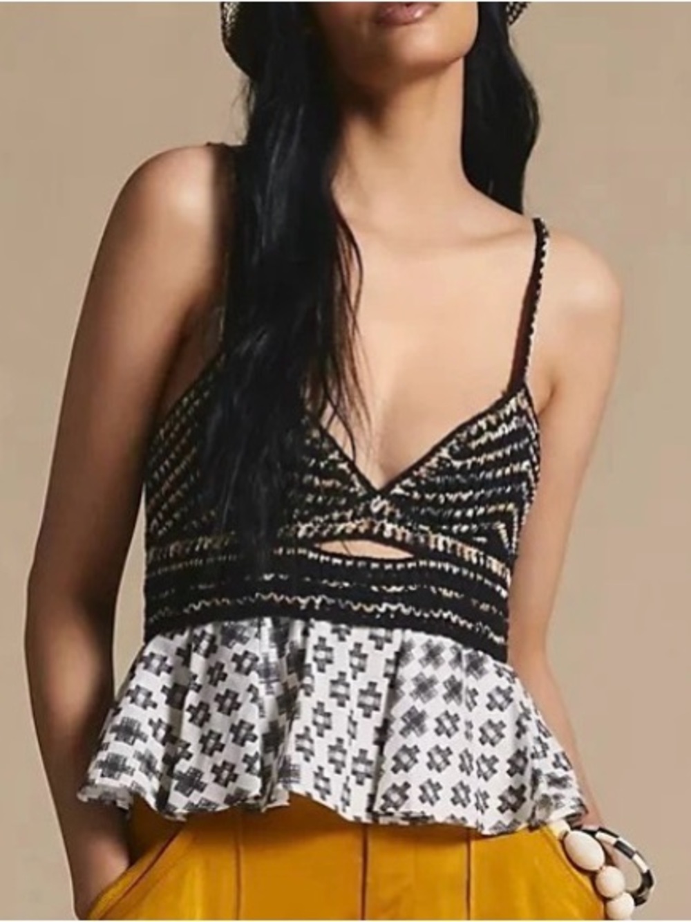 Anthropologie XS Frieda Sweater Tank Top ~ Boho Festival Peplum Black